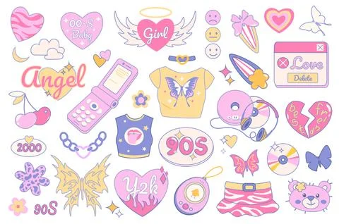 Y2k and 90s Vintage Objects Set Stock Illustration