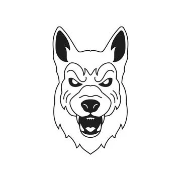 Y2k angry wolf canine predator animal portrait monochrome line retro groovy.. Stock Illustration