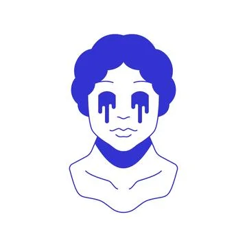 Y2k antique goddess crying bust psychedelic groovy blue line icon vector flat Stock Illustration