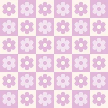 Y2K background, retro abstract flowers on chessboard. Aesthetics of the 90s, Stock Illustration
