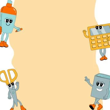 Y2k background with school characters in retro 00s, 80s style. Back to school Stock Illustration