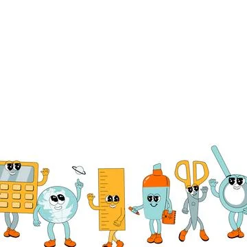 Y2k background with school characters in retro 00s, 80s style. Back to school Stock Illustration