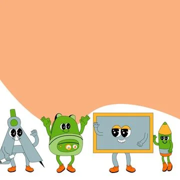 Y2k background with school characters in retro 00s, 80s style. Back to school Stock Illustration