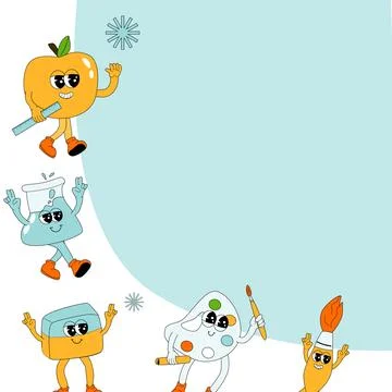 Y2k background with school characters in retro 00s, 80s style. Back to school Stock Illustration