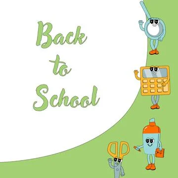 Y2k background with school characters in retro 00s, 80s style. Back to school Stock Illustration