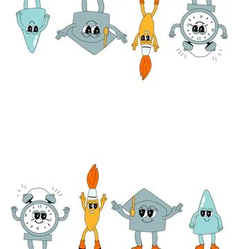 Y2k background with school characters in retro 00s, 80s style. Back to school Stock Illustration