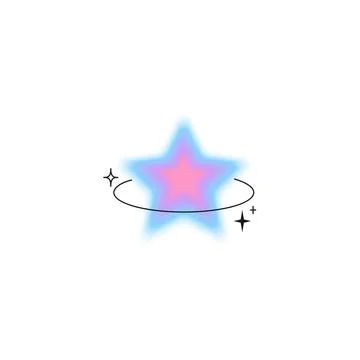 Y2K blue lilac gradient blurred star with line art ring, vector soft star with Illustrazione stock