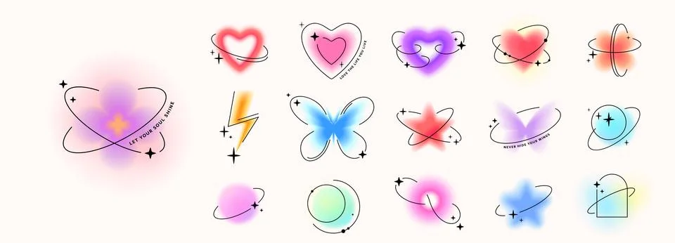 Y2k blur gradient elements vector illustration. Abstract aesthetic blurry 库存插图