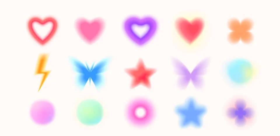 Y2k blur gradient shapes vector illustration set. Abstract aesthetic blurry Stockillustratie