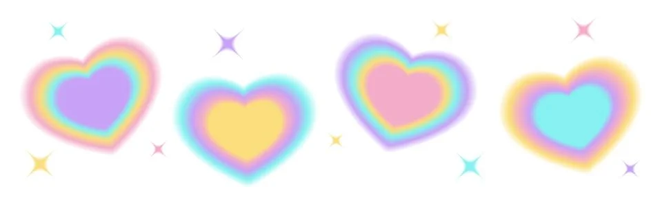 Y2k blurry gradient heart shape with sparkle or stars. Pastel holographic aura Illustrazione stock