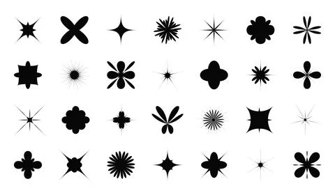 Y2K brutalism abstract elements set. Simple geometric shapes, stars and flowe イラスト素材