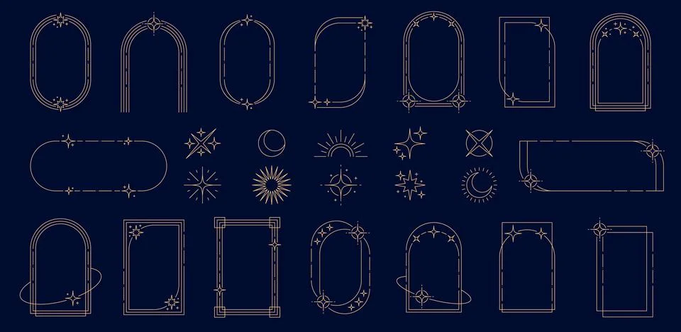Y2K celestial frames, arches and border elements Stock Illustration
