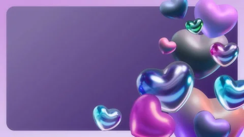 Y2K Chrome 3D Hearts Copy Space Frame Loop Iridescent Valentine Background Stock Footage 341826914