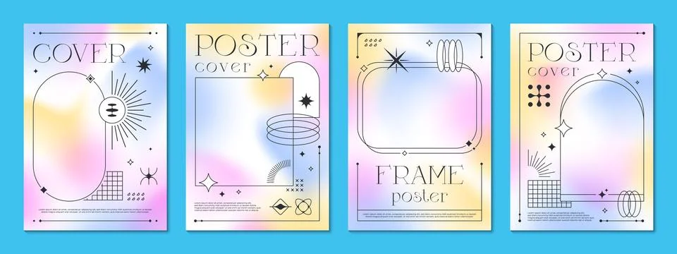 Y2K color gradient background posters with frames Stock Illustration