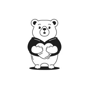 Y2k comic bear toy heart love symbol Valentine's Day gift monochrome line r.. 스톡 일러스트