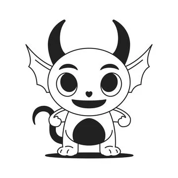 Y2k comic little devil demon evil mascot neo gothic outline icon vector fla.. 스톡 일러스트