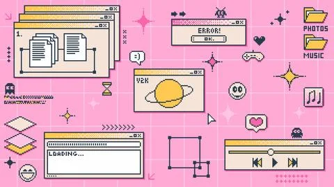 Y2K computer window page, retro interface of PC 스톡 일러스트