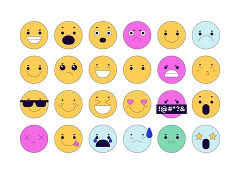 Y2k cute emoji faces 2D cartoon objects set Illustrazione stock