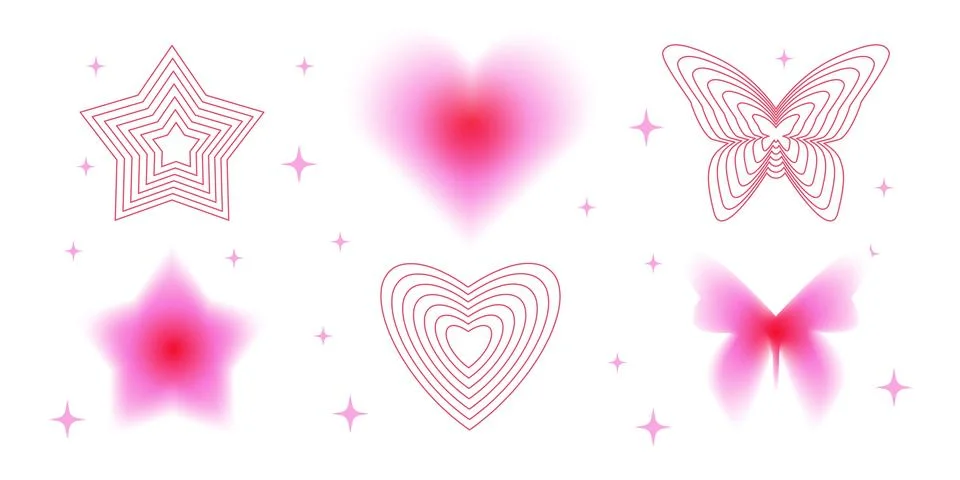 Y2k design elements - pink gradient shapes Stock Illustration