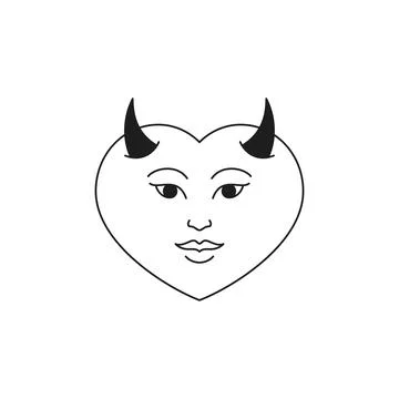 Y2k devil heart Halloween comic cartoon character love monochrome line retr.. Stock Illustration