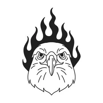 Y2k eagle hawk falcon head with burning flame art tattoo outline icon vector  Stock Illustration