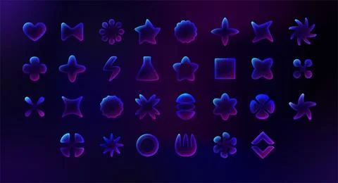 Y2K elements. 3D geometric icons. Gradient heart or star. Abstract retro flow Illustrazione stock