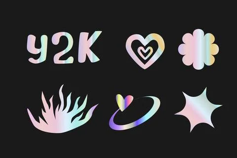 Y2k elements set with gradient, hologram stickers in futuristic retro style Stock Illustration