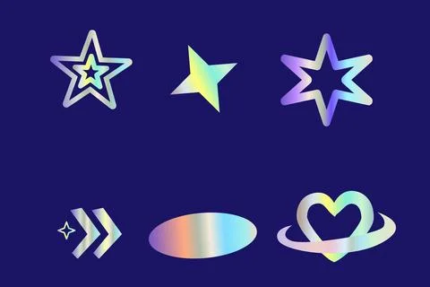 Y2k elements set with gradient, hologram stickers in futuristic retro style Stock Illustration