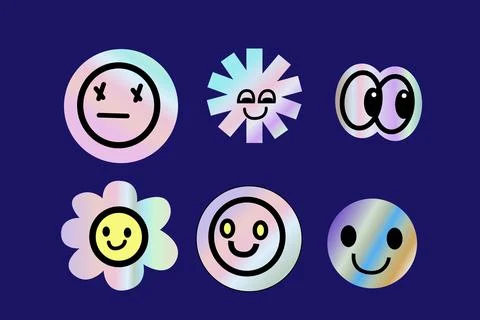 Y2k elements set with gradient, hologram stickers in futuristic retro style Illustrazione stock