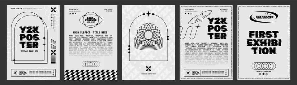 Y2K elements set. Retro design shapes, trendy modern geometry black and white Illustrazione stock