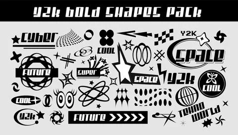 Y2K Elements Set. Y2k icon. Retro Futurist modern shapes for Posters Template Illustrazione stock