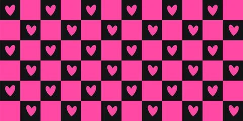 Y2k Emo and Goth checkered seamless patterns with hearts Stock Illustration
