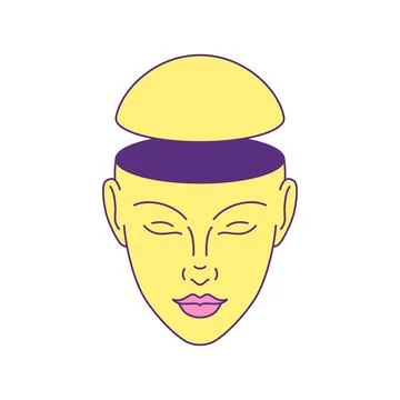 Y2k empty open human head psychedelic cartoon element groovy style icon vecto 스톡 일러스트