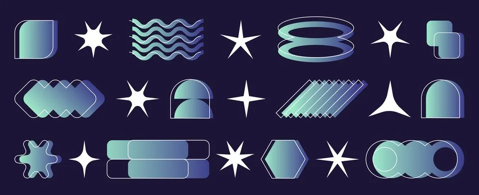 Y2k era gradient shape set Stock Illustration