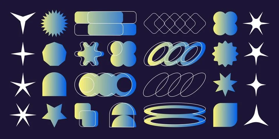 Y2k era gradient shape set Stock Illustration