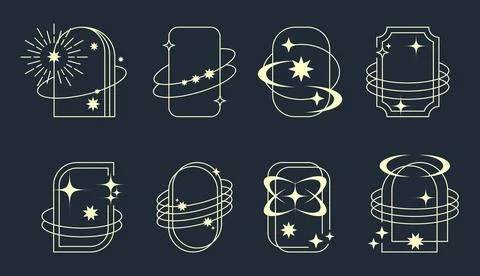 Y2K frames. Design logo. Outline banner with arrows or stars. Retro borders Stock Illustration