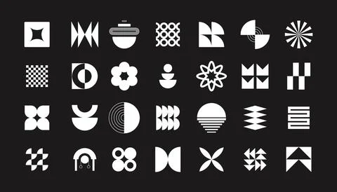 Y2K Geometric design element shapes. Figures, stars, spiral flower and circ.. Stockillustratie