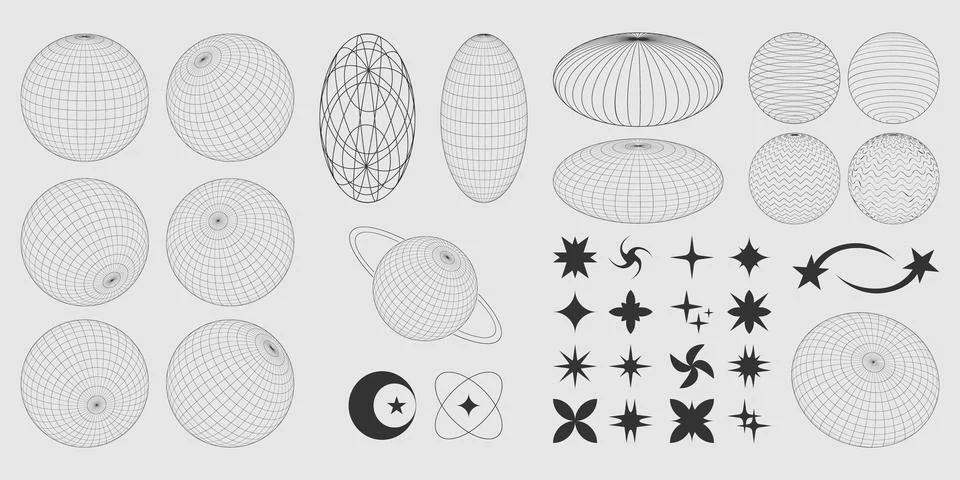 Y2k geometric design elements set on background Stock Illustration