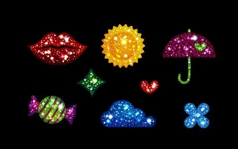Y2k glitter sticker set Stock Illustration