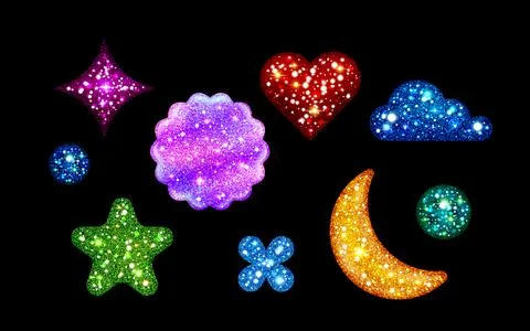 Y2k glitter sticker set Stock Illustration