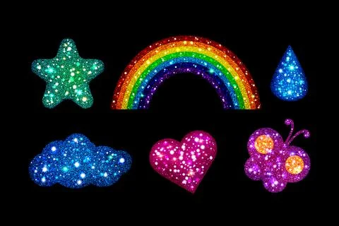 Y2k glitter sticker set Stock Illustration