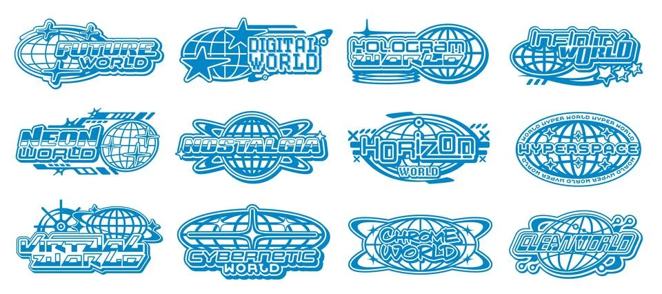 Y2k globe element icons set of futuristic emblems Stock Illustration