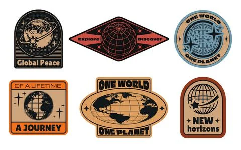 Y2k globe sticker set with world icon Stock Illustration