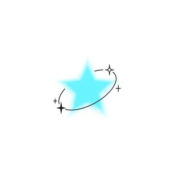 Y2K gradient blurred star with line art ring, vector soft blue star shape with Stock Illustration