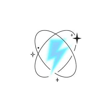 Y2k gradient design, blue lightning with blurred aura and linear atom icon. Stock Illustration