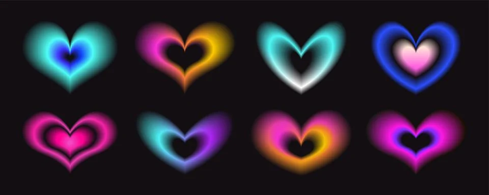 Y2k gradient hearts set Stock Illustration
