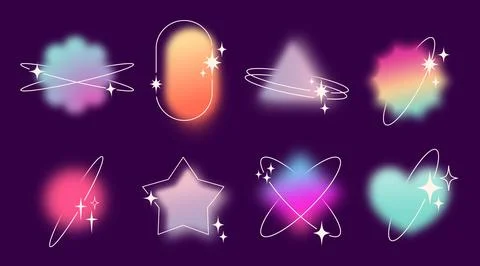 Y2k gradient shape elements with blur effect Stock Illustration