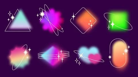 Y2k gradient shape set with glowing blur effects Illustrazione stock