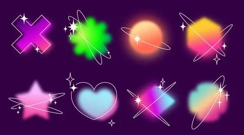 Y2k gradient shape set with glowing blur effects Illustrazione stock