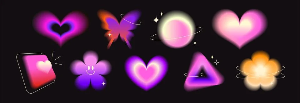 Y2k gradient shapes collection Stock Illustration